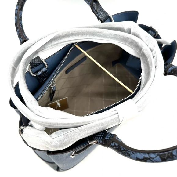 Michael Kors Large Reed Leather Belted Satchel Crossbody Bag Blue Snakeskin - Picture 11 of 12